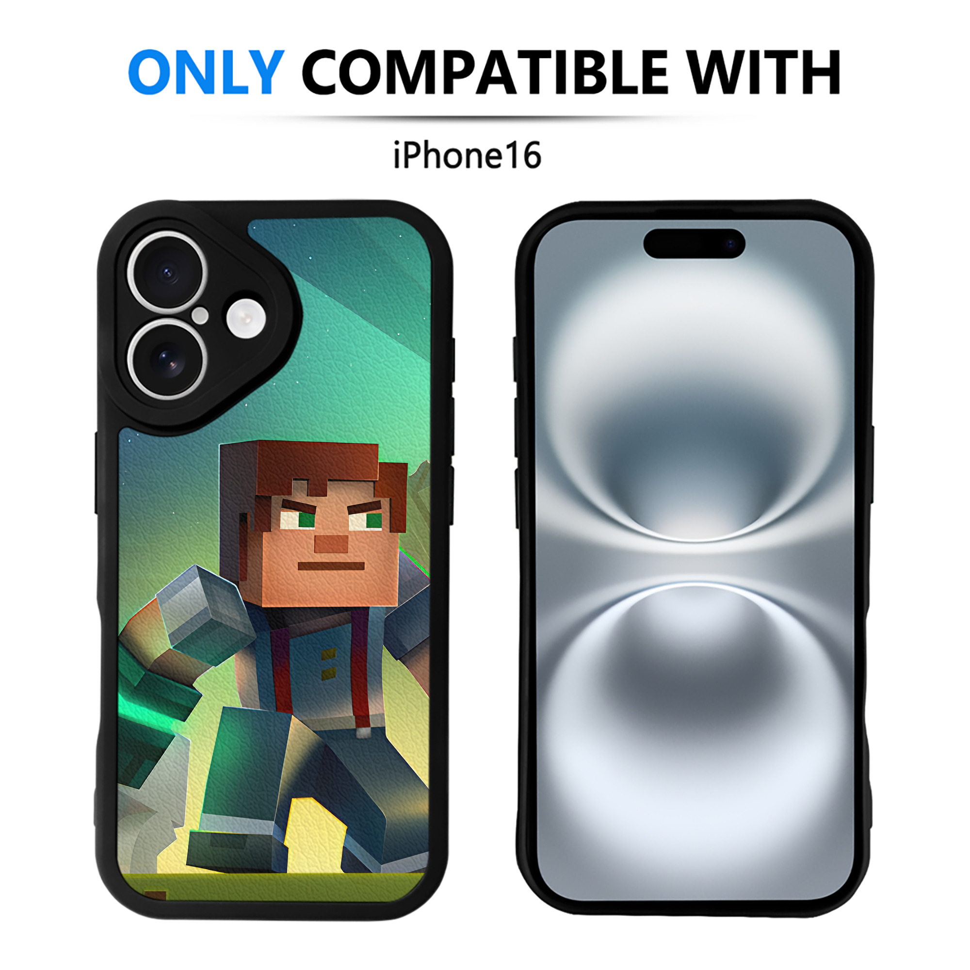 （画像用） マインクラフト ブロックの世界 Minecraft MC Block world 【iPhone 16シリーズ対応】シリコンスマホケース（レザー調） 材質：シリコン